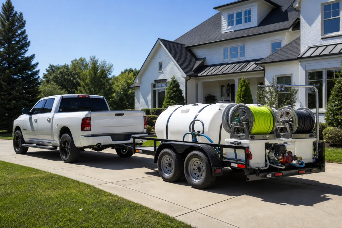 KB Exterior Washing truck and custom pressure-washing trailer rig